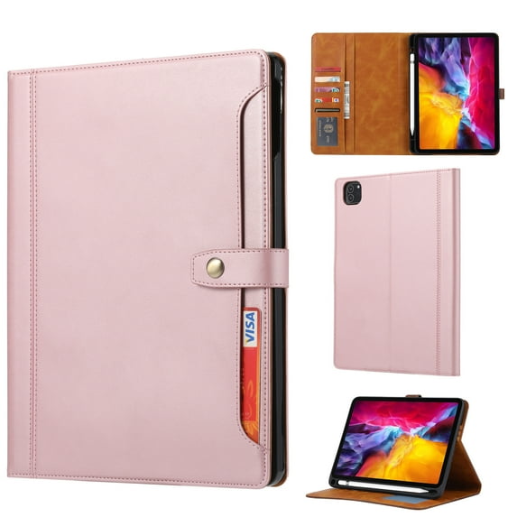 Dteck Case for iPad Air 11 inch 2024/iPad Pro 11" 2022/2021/2020/2018,iPad Air 5th 4th Gen 10.9" Magnetic Leather Card Pocket Case Shockproof Rubber Built-in Pencil Holder Cover,Rosegold