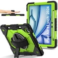 thumbnail image 1 of Dteck Case for iPad Air 11 inch 2025/2024 (M3/M2) with Pencil Holder, Shockproof Silicone + PC 3 Layer Protection Case Heavy Duty 360° Rotating Hand Strap Kickstand Cover,Black+Green, 1 of 5