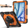 thumbnail image 1 of Dteck Case for iPad Air 11 inch 2025/2024 (M3/M2) with Pencil Holder, Shockproof Silicone + PC 3 Layer Protection Case Heavy Duty 360° Rotating Hand Strap Kickstand Cover,Black+Orange, 1 of 5