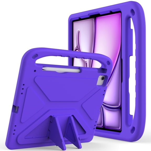 Dteck Case for iPad Air 13 Inch (M3/M2) 2025/2024, iPad Air 13 Inch Kids Case with Kickstand and Pencil Holder for Pencil Pro/USB-C, Lightweight EVA Shockproof Protective Cover for Boys Girls,Purple