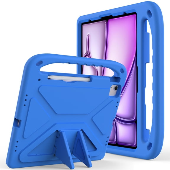 Dteck Case for iPad Air 13 Inch (M3/M2) 2025/2024, iPad Air 13 Inch Kids Case with Kickstand and Pencil Holder for Pencil Pro/USB-C, Lightweight EVA Shockproof Protective Cover for Boys Girls,Blue