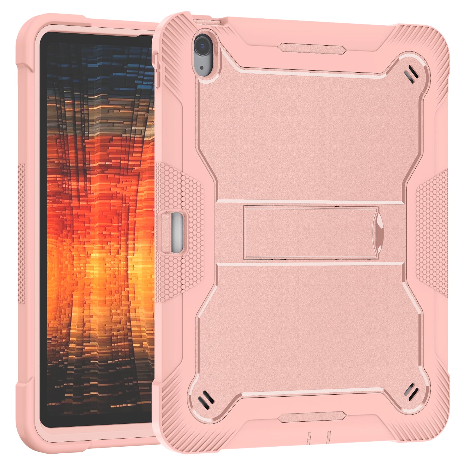 Dteck Case for iPad Air 13-inch (M2) 2024, iPad Air 13 Inch Case with Kickstand and Pencil Holder, Heavy Duty Shockproof Protective Cover for Kids,Rosegold
