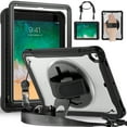 thumbnail image 1 of Dteck Case for iPad Air 2/iPad Pro 9.7"/iPad 5th/6th Generation,Military Grade Shockproof Silicone Protective Cover 360° Rotatable Stand- Shoulder Strap- Handle- Pencil Holder,Black, 1 of 8