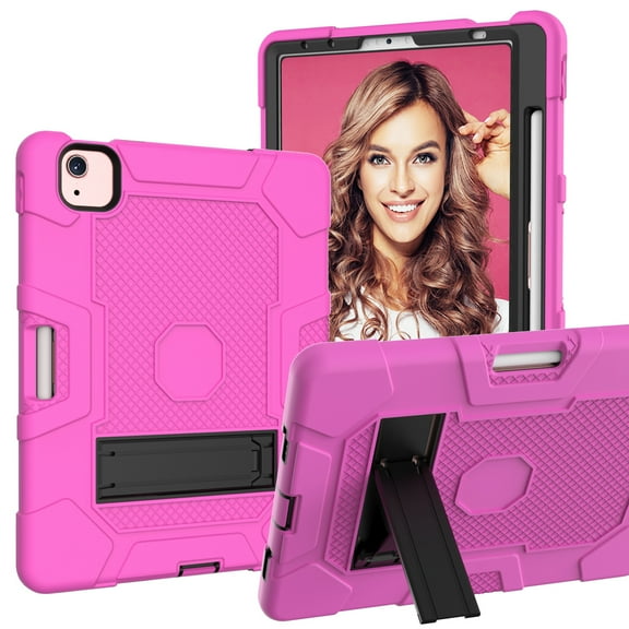 Dteck Case for iPad Air 4th Generation 10.9 inch,Shockproof Rubber 3-Layer Protection Hybrid Armor Kickstand Cover for iPad Pro 11-inch 3rd Generation 2021/iPad Pro 11" 2020/2018,Rose+Black