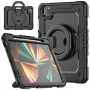 Dteck Case for iPad Air 5th 4th Generation 10.9-inch,iPad Pro 11-inch 2021/2020/2018 Shockproof Rubber Heavy Duty 3-Layer Protection Armor Kickstand Case Handle Cover,Black