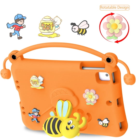 Dteck Case for iPad Mini 5 Generation 2019/ Mini 4 3 2 1, Kids Shockproof Little Bee Pattern EVA Foam Lightweight Back Protective Tablet Cover, Orange