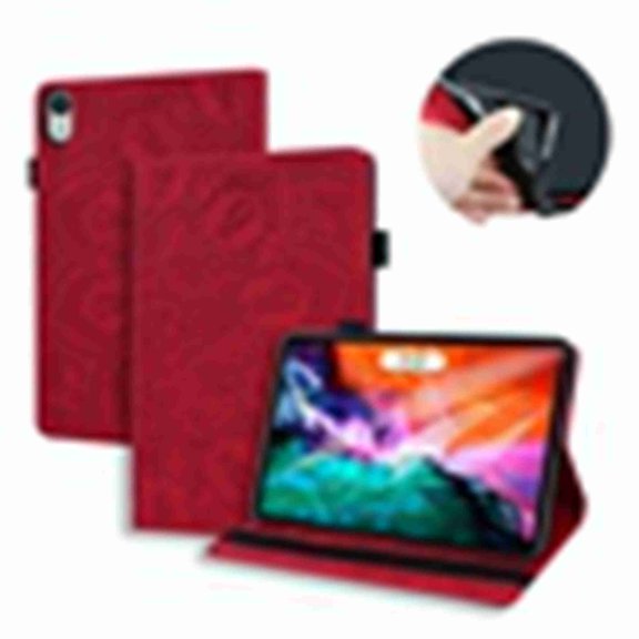 Dteck Case for iPad Mini 6 2021 (6th Gen.), Embossed Floral Wallet Card Leather Folio Stand Protective Cover with Multi-Angle Viewing, Functional Elastic Strap for iPad Mini 6th Gen 8.3 Inch - Red