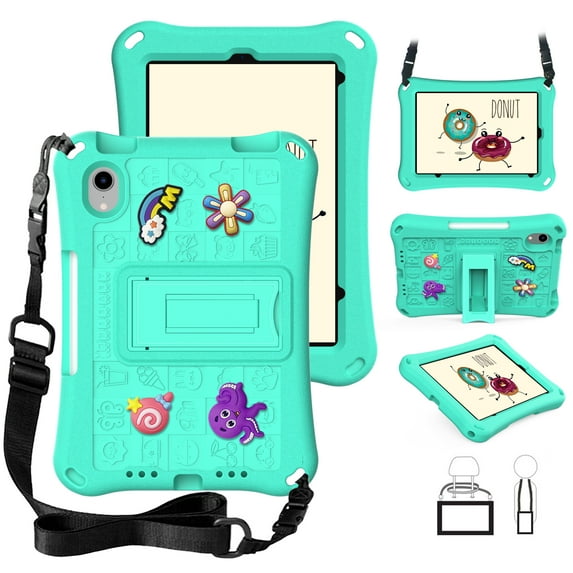 Dteck Case for iPad Mini 6 Shockproof Handle Convertible Stand Light Weight EVA Cute Kids ipad Cover DIY Cartoon Pattern with Shoulder Strap Cover for Mini 6th Gen 2021 8.3 Inch,Mintgreen