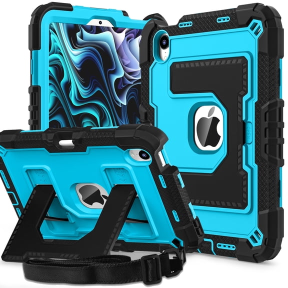 Dteck Case for iPad Mini 7 (A17 Pro) 2024 / Mini 6 2021 8.3 inch,Heavy Duty Kickstand Case with Shoulder Strap Shockproof Rugged Cover Built-in Pencil Holder for Pad Mini 7th/6th Gen 8.3",Black+Blue