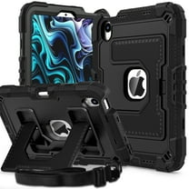 Dteck Case for iPad Mini 7 (A17 Pro) 2024 / Mini 6 2021 8.3 inch,Heavy Duty Kickstand Case with Shoulder Strap Shockproof Rugged Cover Built-in Pencil Holder for Pad Mini 7th/6th Gen 8.3" ,Black