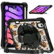 Dteck Case for iPad Mini 7th / 6th Generation 8.3 Inch, Cute Cartoon Kids-Friendly Shockproof Clear Case with 360 Degree Rotating Stand/Shoulder Strap,Cat