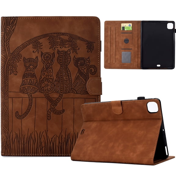 Dteck Case for iPad Pro 11” 1st/2nd/3rd/4th Gen (2018/2020/2021/2022) & iPad Air 4/Air 5 10.9", Embossed Stand with Multiple Viewing Angles Stand PU Leather Back Cover, Brown