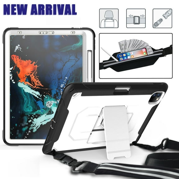 Dteck Case For iPad Pro 11" 2nd Generation (2020 Released) ,Shockproof Rubber Cover Pencel Holder Shoulder Strap Expandable Pouch Hybrid PC Kickstand Case Without Built-in Screen Protector ,White