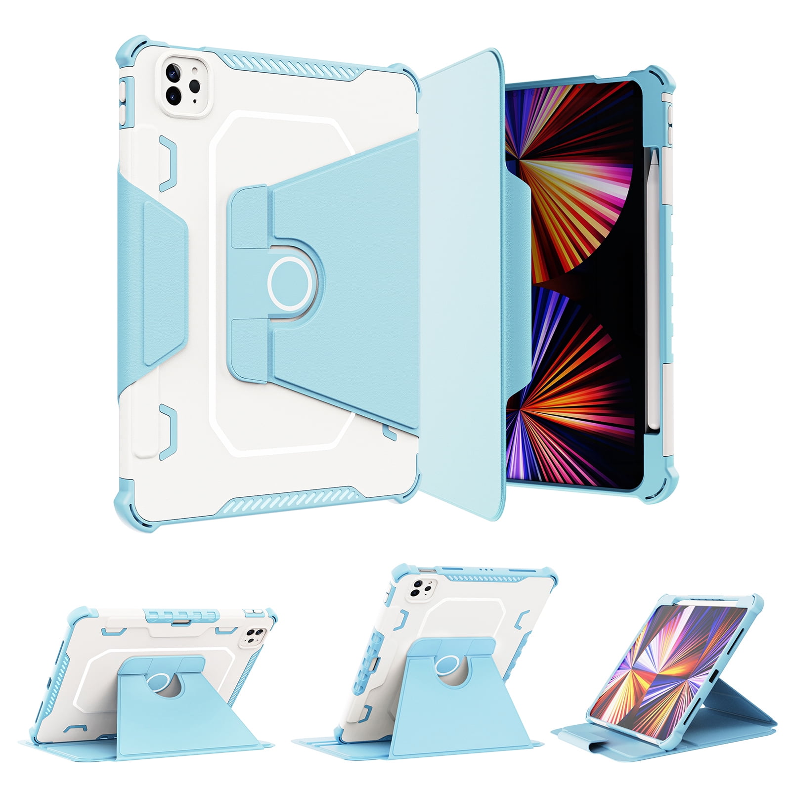 Dteck Case for iPad Pro 11" 4th/3rd/2nd/1st Gen (2022/2021/2020/2018),iPad Air 5th 4th Gen Magnetic Leather Shockproof Rubber Rugged Case Rotatable Kickstand with Pencil Holder Heavy Duty Cover,Blue