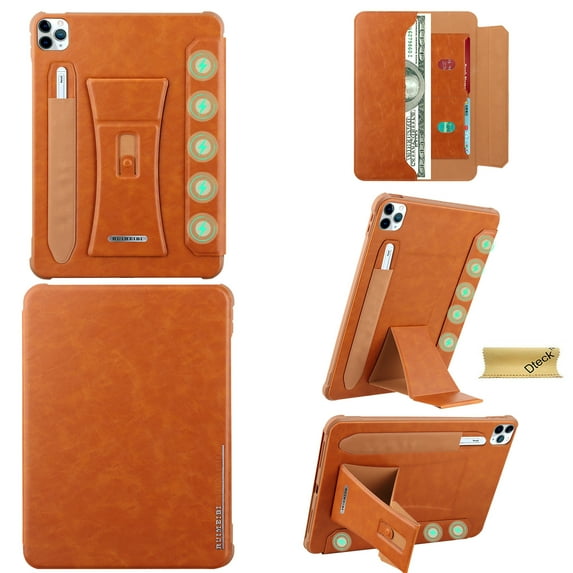 Dteck Case for iPad Pro 11-Inch 4th/3rd/2nd/1st Generation 2022/2021/2020/2018, Strong Magnetic Auto Sleep Shockproof Case with Absorbing Multi-Angles Stand, Pen Holder, Card Slot, Brown