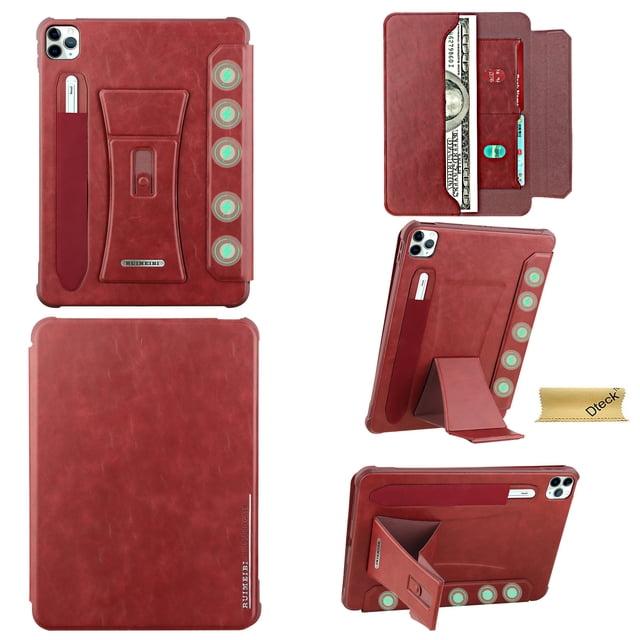 Dteck Case for iPad Pro 11-Inch 4th/3rd/2nd/1st Generation 2022/2021/2020/2018, Strong Magnetic Auto Sleep Shockproof Case with Absorbing Multi-Angles Stand, Pen Holder, Card Slot, Red