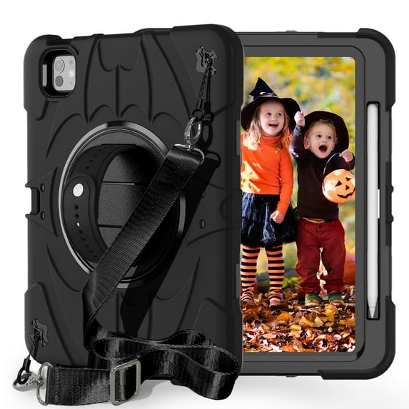 Dteck Case for iPad Pro 11-in. (M4) 2024,Heavy Duty 3-Layer Protection Rotating Stand Case Shockproof Armor Hard Cover with Shoulder Strap for iPad Pro 11 inch 2024,Black