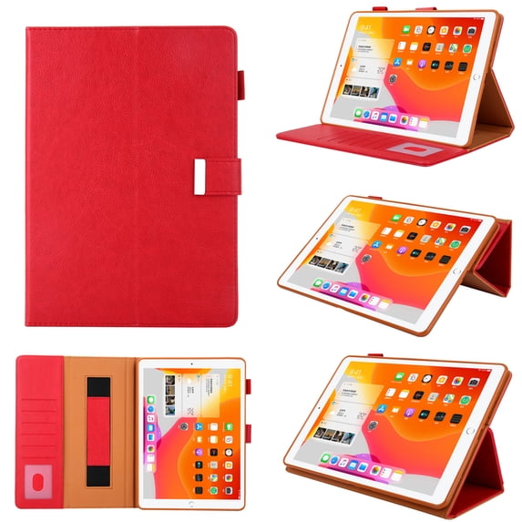 Dteck Case for iPad Pro 11-in. (M4) 2024,Magnetic Leather Card Pocket Wallet Smart Case Shockproof Rubber Kickstand Hand Strap Holder Cover for iPad Pro 11" 2024,Red