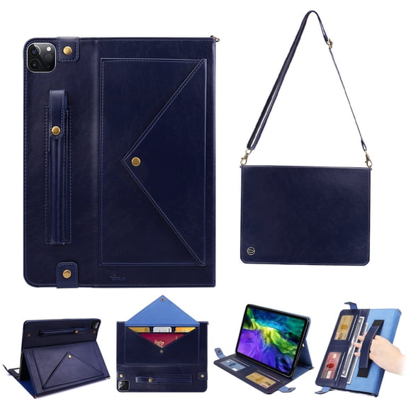 Dteck Case for iPad Pro 11 inch 2024,Folio Stand PU Leather Cover with Hand Strap, Crossbody Protective Case w/Pen Holder Card Slots Envelope Pocket Wallet Case for iPad Pro 11-in. (M4),Blue