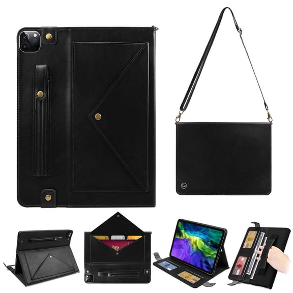 Dteck Case for iPad Pro 11 inch 2024,Folio Stand PU Leather Cover with Hand Strap, Crossbody Protective Case w/Pen Holder Card Slots Envelope Pocket Wallet Case for iPad Pro 11-in. (M4),Black