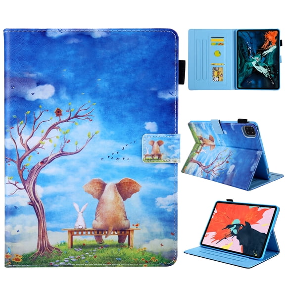 Dteck Case for iPad Pro 11 inch 2024,Magntic Leather Smart Pattern Case Card Pocket Wallet Shockproof Rubber Kickstand Cover for iPad Pro 11" 2024,Elephant Rabbit