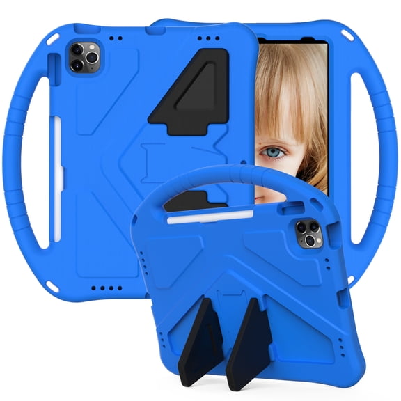 Dteck Case for iPad Pro 11-inch 3rd Generation 2021/iPad Pro 11" 2020/2018,Shockproof EVA Foam Kids Friendly Lightweight Handle Kickstand Cover for iPad Air 4th Gen 10.9 inch,Blue