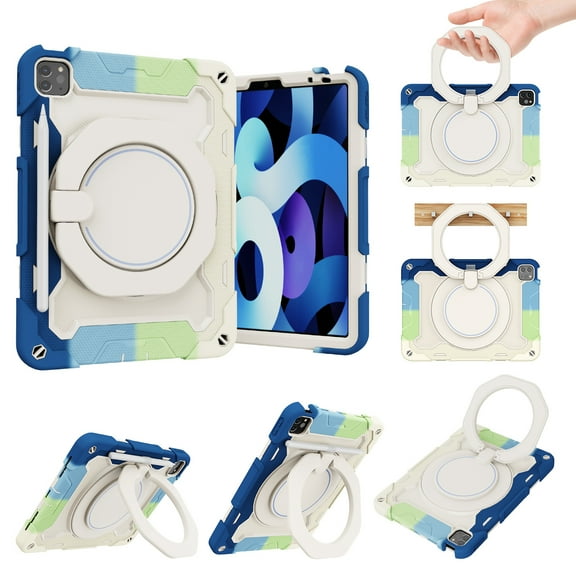 Dteck Case for iPad Pro 11-inch 3rd Generation,iPad Pro 11" 2020/2018 Shockproof Rubber 3-Layer Protection Hybrid PC 360 Rotatable Handle Kickstand Cover for iPad Air 4th Gen 10.9",Rainbowblue