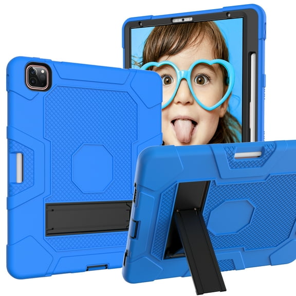 Dteck Case for iPad Pro 12.9 inch 6th 5th 4th 3rd Generation,Heavy Duty Rugged 3-Layer Protection Case Shockproof Silicone Kickstand Cover for iPad Pro 12.9" 2022/2021/2020/2018,Blue+Black