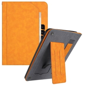 Dteck Case for iPad iPad mini (A17 Pro) 8.3 inch 2024,iPad mini 6th Gen Luxury Leather+TPU Smart Card Holder Wallet Case Elastic Hand Strap Shockproof Foldable Stand Cover with Wrist Strap,Orange