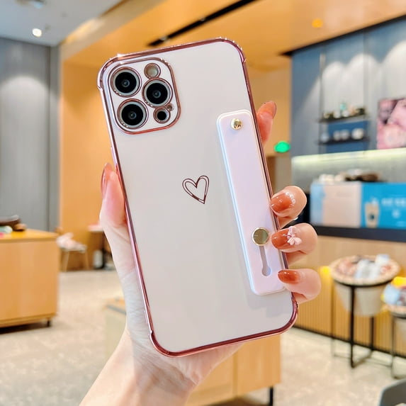 Dteck Case for iPhone 11 Pro Max, Soft TPU Black Plating with Adjustable Wristband Kickstand Slim Thin Cover Anti-Scratch Shockproof Protective Simple and Luxurious Case for iPhone 11 Pro Max,Pink