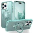 thumbnail image 1 of Dteck Case for iPhone 12/12 Pro with Magnetic Invisible Stand, Military Grade Drop Protection, Compatible with MagSafe, Shockproof Translucent Matte Protective Cover with Ring Holder,Mint, 1 of 7
