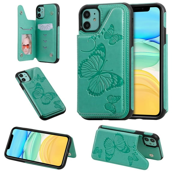 Dteck Case for iPhone 12 Pro Max 6.7-inch,Magnetic Butterfly Patterned Flip PU Leather Kicksatnd Card Holder Wallet Rubber Shockproof Case Back Phone Cover,Green