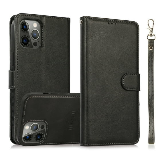 Dteck Case for iPhone 12 Pro/iPhone 12 6.1-inch,Detachable Case Card Holder Wallet Magnetic Leather 2 in 1 Design Shockproof Kickstand Cover Support Magnetic Car Mount Case,Black
