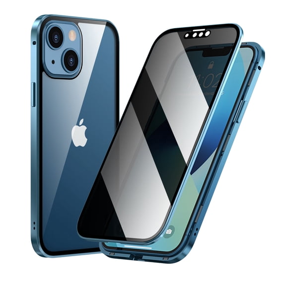 Dteck Case for iPhone 13 6.1-inch,Magnetic Adsorption Metal Case Anti Spy Privacy Double Side Tempered Glass Full Cover 360° Anti-peeping Protective Case,Blue