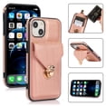 thumbnail image 1 of Dteck Case for iPhone 13 6.1-inch,Shockproof Rubber Silicone Bumper Hybrid PU Leather Card Holder Wallet Bag Pocket Back Protective Kickstand Cover with Cross Body Shoulder Strap,Rosegold, 1 of 6