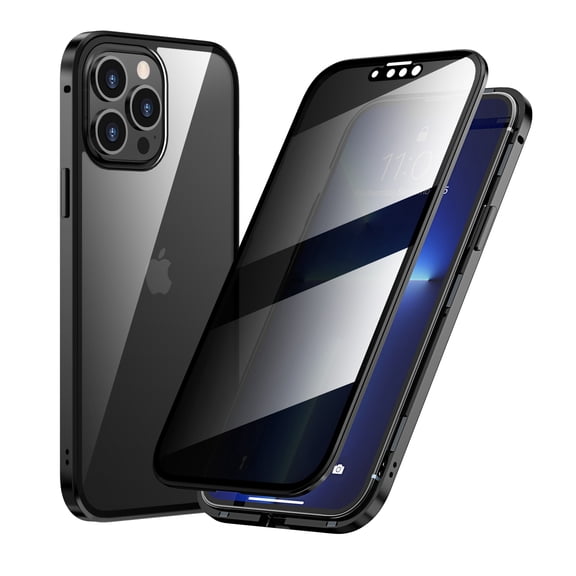 Dteck Case for iPhone 13 Pro 6.1-inch,Magnetic Adsorption Metal Case Anti Spy Privacy Double Side Tempered Glass Full Cover 360° Anti-peeping Protective Case,Black