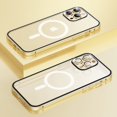 thumbnail image 1 of Dteck Case for iPhone 13 Pro,Luxury Metal Aluminum Bumper Case Magnetic MagSafe Matte PC Back Cover with Diamond Tempered Glass Camera Lens Protector,Gold, 1 of 7