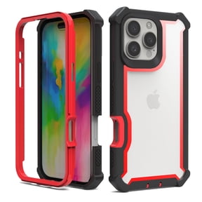 Dteck Case for iPhone 13 Pro Max,Shockproof Dual-Layer Protection Silicone+PC Case Heavy Duty Rugged Crystal Clear Back Cover for iPhone 13 Pro Max,Black+Red