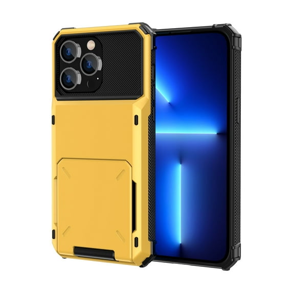 Dteck Case for iPhone 13 Pro Max Case Wallet 4-Card Holder ID Slot Flip Door Hidden Pocket Anti-Scratch Dual Layer Hybrid TPU Bumper Protective Hard Shell Back Cover for iPhone 13 Pro Max, Yellow