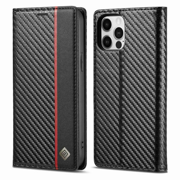Dteck Case for iPhone 13 Pro Max Wallet Case, Magnetic PU Leather Stand Flip Cover with Carbon Fiber Texture Shockproof Card Slot TPU Interior Folio Case for iPhone 13 Pro Max 2021, #1 Black