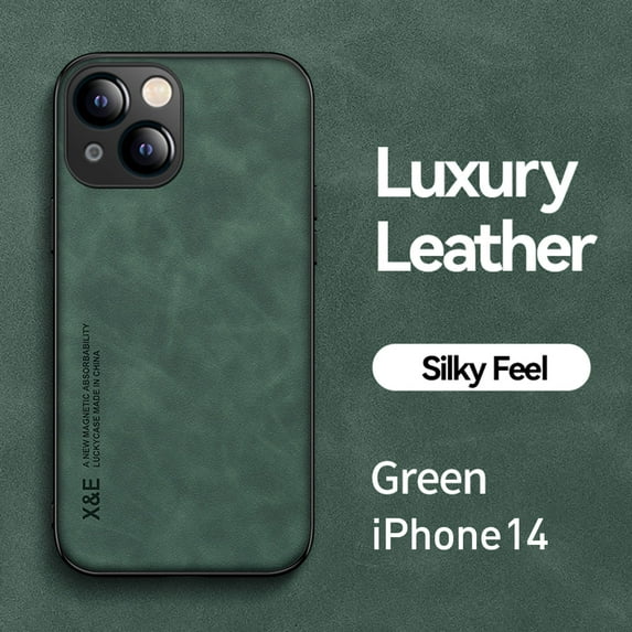 Dteck Case for iPhone 14 2022 Release, Durable PU Leather Surface + Shockproof TPU Backplane Car Magnetic Suction Drop Peotection Shockproof Hingher Dedign Slim Case for iPhone 14, Green