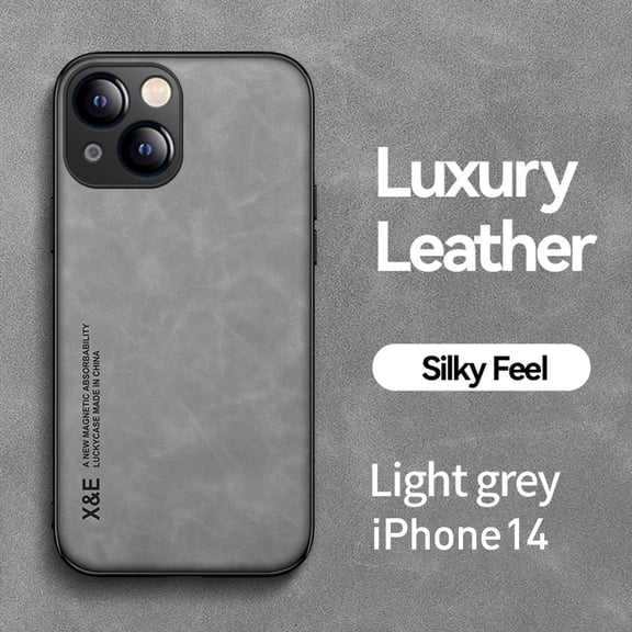 Dteck Case for iPhone 14 2022 Release, Durable PU Leather Surface + Shockproof TPU Backplane Car Magnetic Suction Drop Peotection Shockproof Hingher Dedign Slim Case for iPhone 14, Lightgray