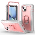 thumbnail image 1 of Dteck Case for iPhone 14 Plus 6.7-inch,Shockproof Rugged Rubber Armor 3-Layer Protection iPhone Case Hybrid Hard PC Back with Ring Holder Kickstand Cover, Gray + Rosegold, 1 of 7