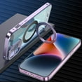 thumbnail image 1 of Dteck Case for iPhone 14 Plus,Magnetic Adsorption Case Metal Bumper+Front Transparent Tempered Glass+Frosted PC Back Shockproof Kickstand Cover Full Body Protective,Purple, 1 of 8