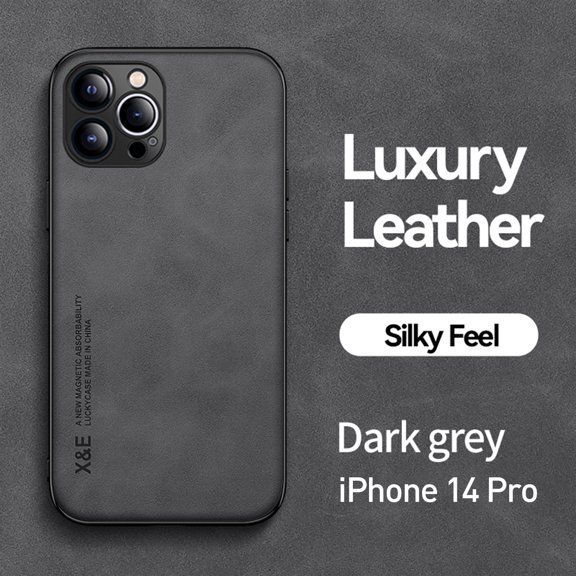 Dteck Case for iPhone 14 Pro 2022 Release, Durable PU Leather Surface + Shockproof TPU Backplane Car Magnetic Suction Drop Protection Shockproof Higher Design Slim Case for iPhone 14 Pro, Darkgray