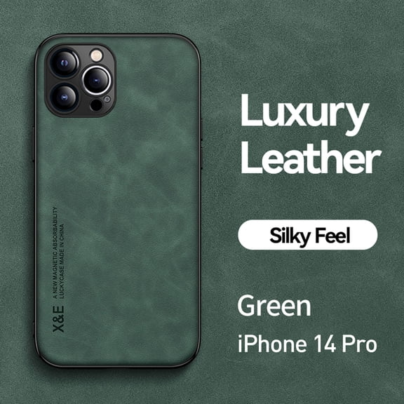 Dteck Case for iPhone 14 Pro 2022 Release, Durable PU Leather Surface + Shockproof TPU Backplane Car Magnetic Suction Drop Protection Shockproof Higher Design Slim Case for iPhone 14 Pro, Green