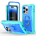 thumbnail image 1 of Dteck Case for iPhone 14 Pro 6.1-inch,Shockproof Rugged Rubber Armor 3-Layer Protection iPhone Case Hybrid Hard PC Back with Ring Holder Kickstand Cover,Green + Blue, 1 of 7
