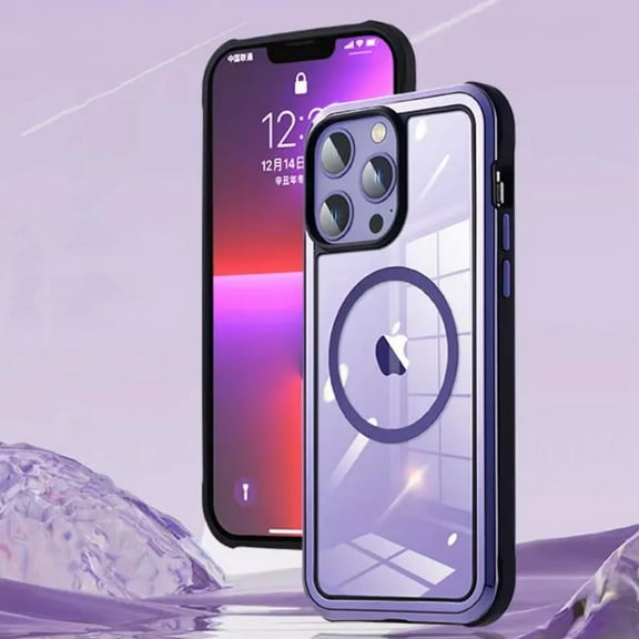 Dteck Case for iPhone 14 Pro,Compatible with Shockproof Magsafe Full Body Protection Case Magnetic Attraction Metal+TPU Bumper+Clear Back Cover for iPhone 14 Pro, Purple