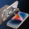 thumbnail image 1 of Dteck Case for iPhone 14 Pro Max,Magnetic Adsorption Case Metal Bumper+Front Transparent Tempered Glass+Frosted PC Back Shockproof Kickstand Cover Full Body Protective,Gold, 1 of 8