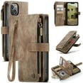 thumbnail image 1 of Dteck Case for iPhone 14 Wallet Case for Women Men, Fashion Durable PU Leather Magnetic Flip Lanyard Strap Wristlet Zipper Card Holder Wallet Phone Case for iPhone 14 6.1-inch,Brown, 1 of 11